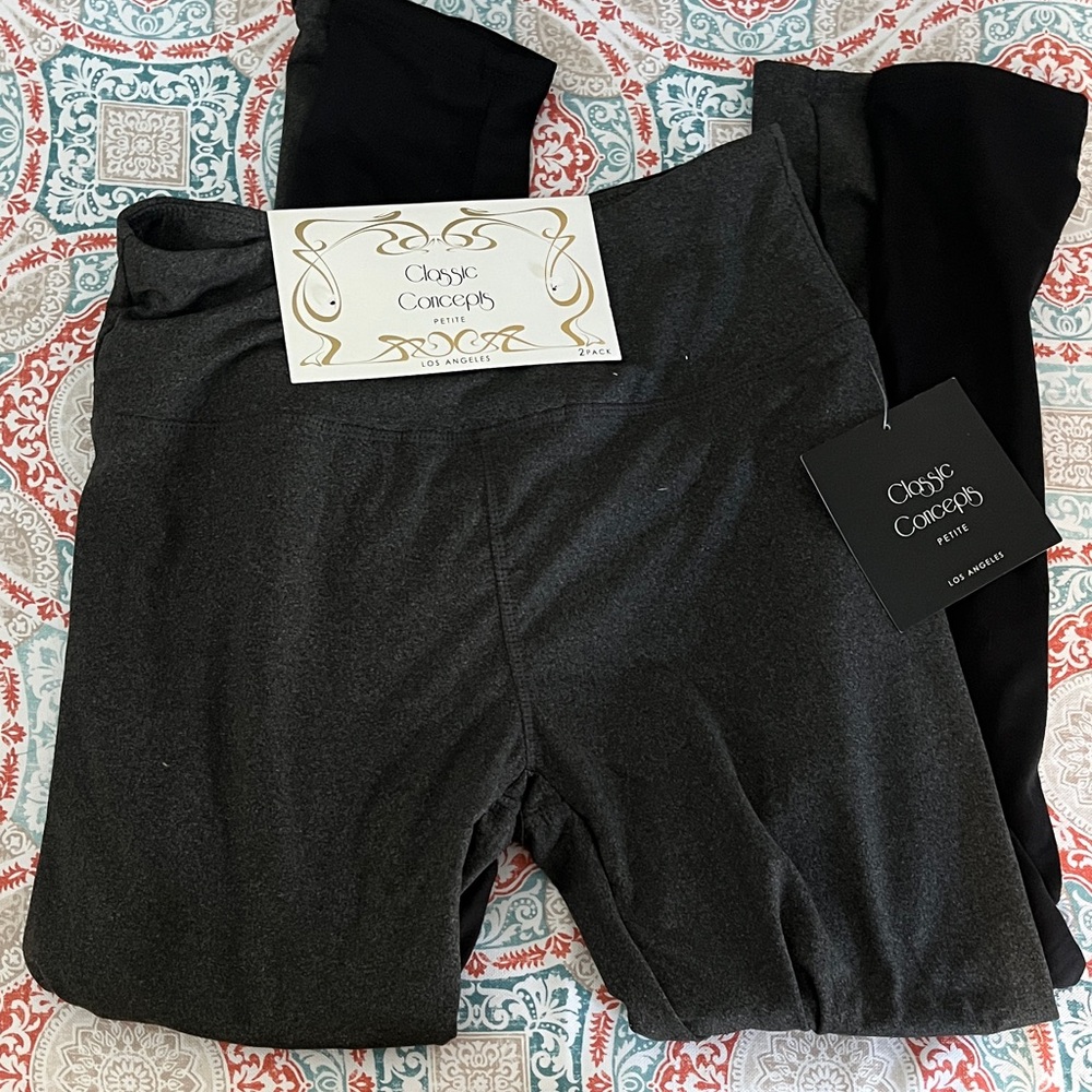 Women's Charcoal Yoga Pants 2Pack. Black and Charcoal. Petite Large